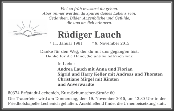 Anzeige von Rüdiger Lauch von  Werbepost 