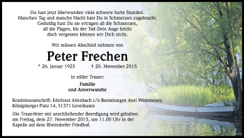 Anzeige von Peter Frechen von Kölner Stadt-Anzeiger / Kölnische Rundschau / Express
