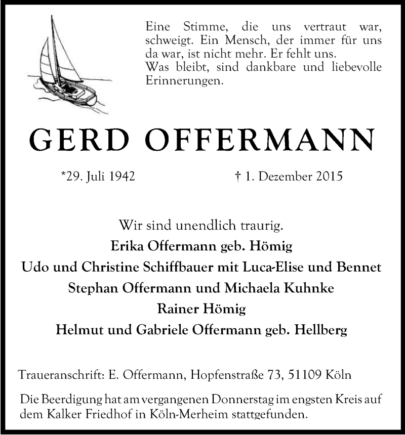 Traueranzeige für Gerd Offermann vom 12.12.2015 aus Kölner Stadt-Anzeiger / Kölnische Rundschau / Express