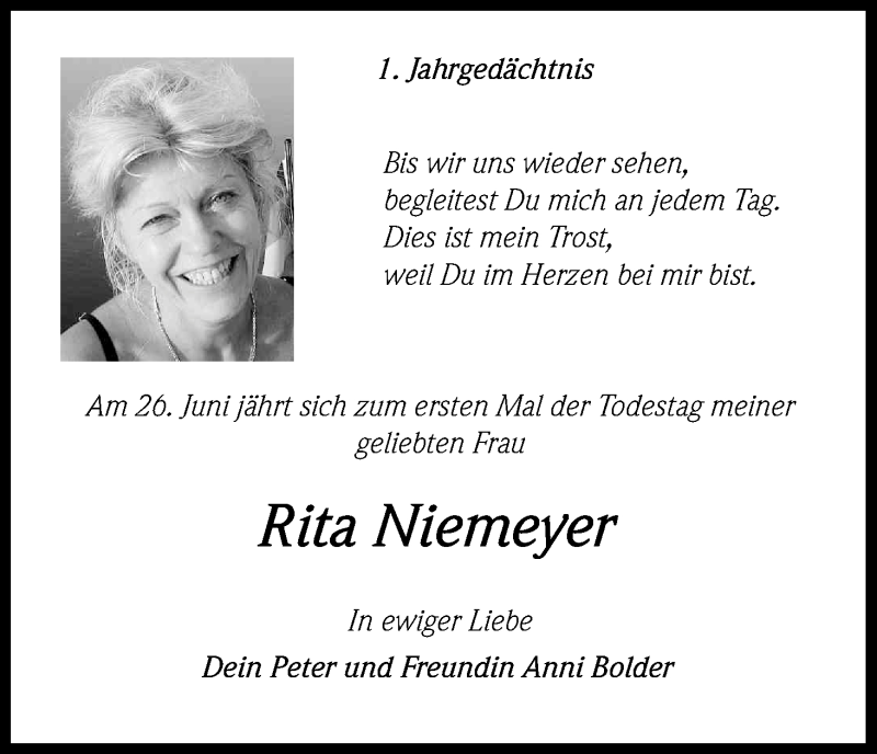  Traueranzeige für Rita Niemeyer vom 27.06.2015 aus Kölner Stadt-Anzeiger / Kölnische Rundschau / Express