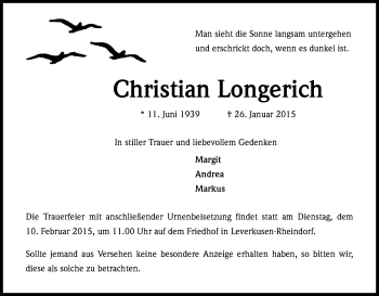 Anzeige von Christian Longerich von Kölner Stadt-Anzeiger / Kölnische Rundschau / Express
