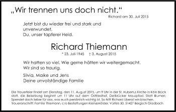 Anzeige von Richard Thiemann von Kölner Stadt-Anzeiger / Kölnische Rundschau / Express