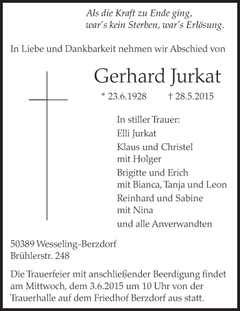 Anzeige von Gerhard Jurkat von  Schlossbote/Werbekurier 