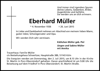 Anzeige von Eberhard Müller von Kölner Stadt-Anzeiger / Kölnische Rundschau / Express
