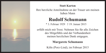 Anzeige von Rudolf Schumann von  Kölner Wochenspiegel 