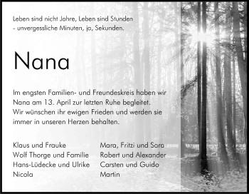 Anzeige von Nana  von Kölner Stadt-Anzeiger / Kölnische Rundschau / Express