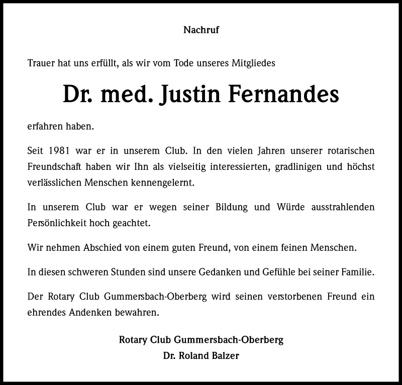  Traueranzeige für Justin Fernandes vom 03.09.2015 aus Kölner Stadt-Anzeiger / Kölnische Rundschau / Express