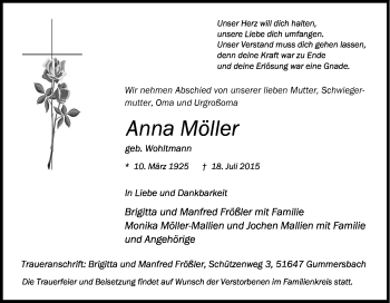 Anzeige von Anna Möller von Kölner Stadt-Anzeiger / Kölnische Rundschau / Express
