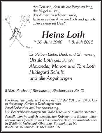Anzeige von Heinz Loth von  Anzeigen Echo 