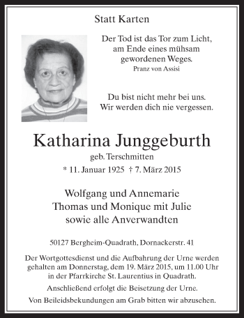 Anzeige von Katharina Junggeburth von  Werbepost 