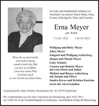 Anzeige von Erna Meyer von Kölner Stadt-Anzeiger / Kölnische Rundschau / Express