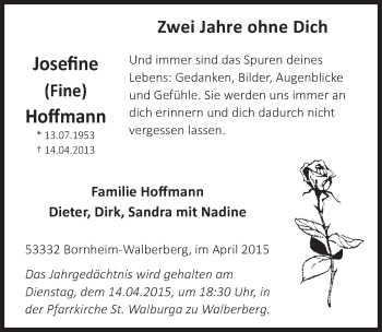 Anzeige von Josefine Hoffmann von  Schlossbote/Werbekurier 