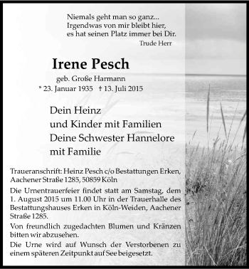 Anzeige von Irene Pesch von Kölner Stadt-Anzeiger / Kölnische Rundschau / Express