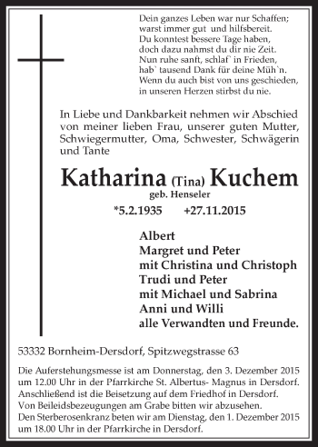 Anzeige von Katharina Kuchem von  Schaufenster/Blickpunkt 