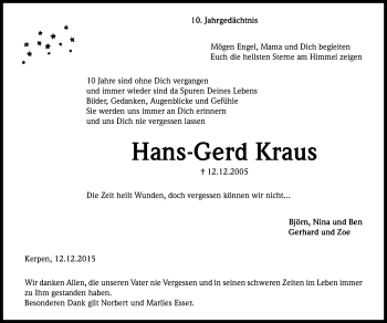 Anzeige von Hans-Gerd Kraus von Kölner Stadt-Anzeiger / Kölnische Rundschau / Express