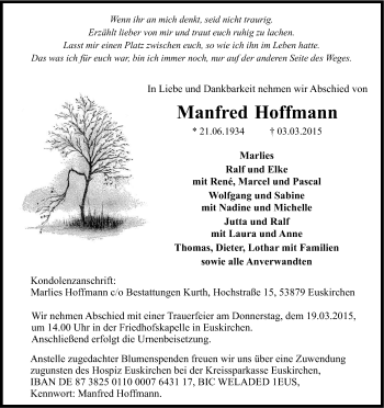 Anzeige von Manfred Hoffmann von Kölner Stadt-Anzeiger / Kölnische Rundschau / Express