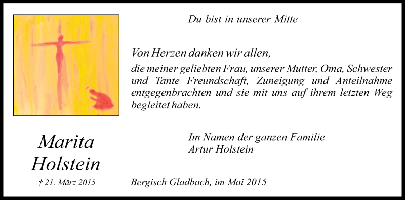  Traueranzeige für Marita Holstein vom 23.05.2015 aus Kölner Stadt-Anzeiger / Kölnische Rundschau / Express