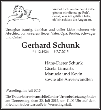 Anzeige von Gerhard Schunk von  Schlossbote/Werbekurier 