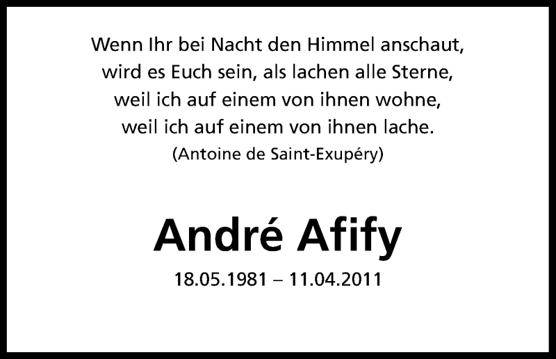  Traueranzeige für André Afify vom 11.04.2015 aus Kölner Stadt-Anzeiger / Kölnische Rundschau / Express