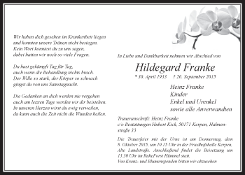 Anzeige von Hildegard Franke von  Werbepost 