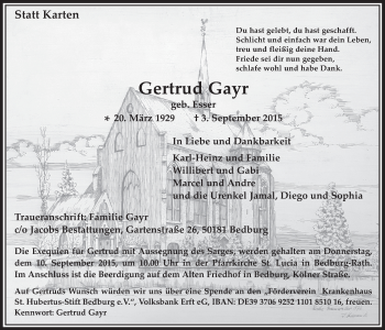 Anzeige von Gertrud Gayr von  Werbepost 