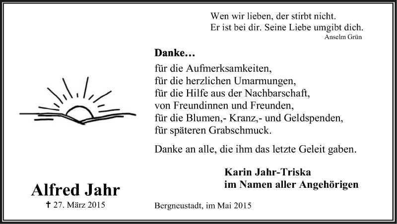  Traueranzeige für Alfred Jahr vom 23.05.2015 aus Kölner Stadt-Anzeiger / Kölnische Rundschau / Express