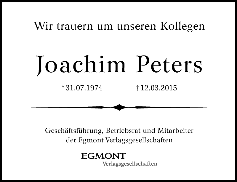  Traueranzeige für Joachim Peters vom 19.03.2015 aus Kölner Stadt-Anzeiger / Kölnische Rundschau / Express