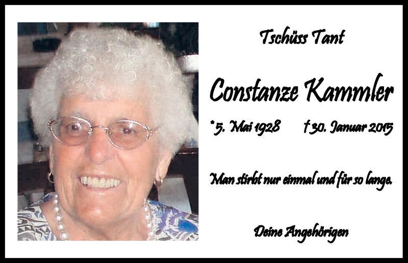  Traueranzeige für Constanze Kammler vom 04.02.2015 aus Kölner Stadt-Anzeiger / Kölnische Rundschau / Express