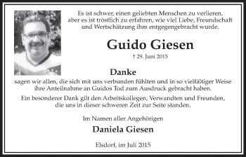 Anzeige von Guido Giesen von  Sonntags-Post 