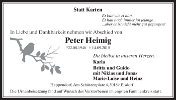 Anzeige von Peter Heimig von  Werbepost 