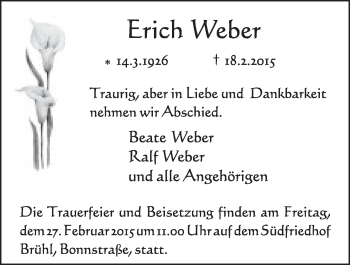 Anzeige von Erich Weber von  Schlossbote/Werbekurier 