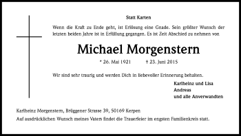 Anzeige von Michael Morgenstern von Kölner Stadt-Anzeiger / Kölnische Rundschau / Express