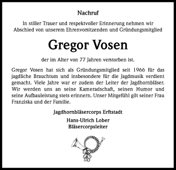 Anzeige von Gregor Vosen von Kölner Stadt-Anzeiger / Kölnische Rundschau / Express