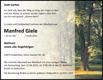 Anzeige von Manfred Giele von Kölner Stadt-Anzeiger / Kölnische Rundschau / Express