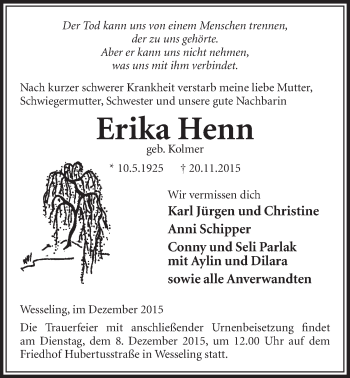 Anzeige von Erika Henn von  Schlossbote/Werbekurier 