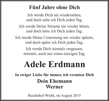 Anzeige von Adele Erdmann von  Anzeigen Echo 