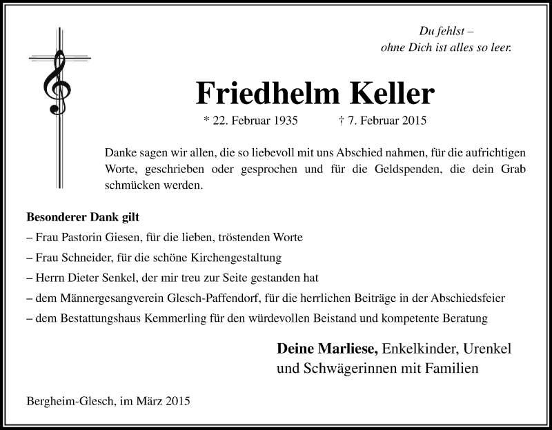  Traueranzeige für Friedhelm Keller vom 28.03.2015 aus Kölner Stadt-Anzeiger / Kölnische Rundschau / Express