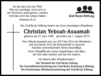 Anzeige von Christian Yeboah-Asuamah von Kölner Stadt-Anzeiger / Kölnische Rundschau / Express