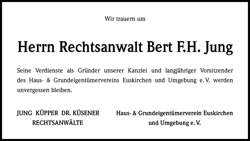  Traueranzeige für Bert Jung vom 02.02.2015 aus Kölner Stadt-Anzeiger / Kölnische Rundschau / Express