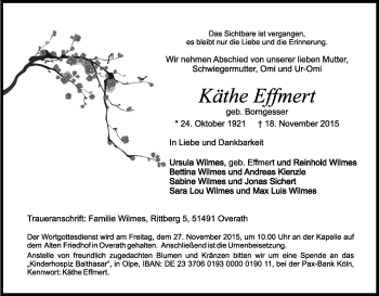Anzeige von Käthe Effmert von Kölner Stadt-Anzeiger / Kölnische Rundschau / Express
