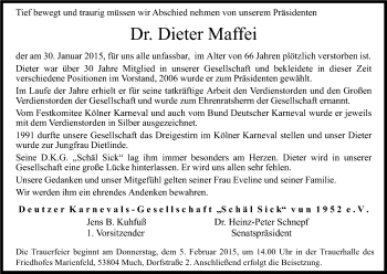 Anzeige von Dieter Maffei von Kölner Stadt-Anzeiger / Kölnische Rundschau / Express