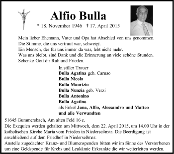 Anzeige von Alfio Bulla von Kölner Stadt-Anzeiger / Kölnische Rundschau / Express