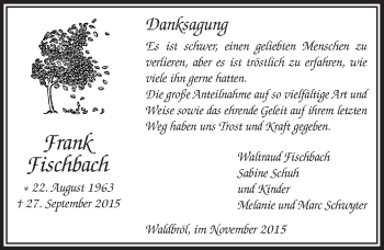 Anzeige von Frank Fischbach von  Lokalanzeiger 
