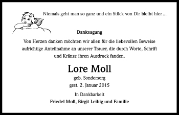 Anzeige von Lore Moll von Kölner Stadt-Anzeiger / Kölnische Rundschau / Express