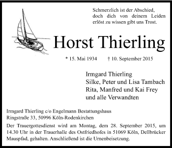 Anzeige von Horst Thierling von Kölner Stadt-Anzeiger / Kölnische Rundschau / Express