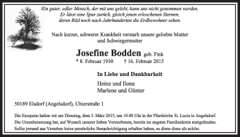 Anzeige von Josefine Bodden von  Sonntags-Post 