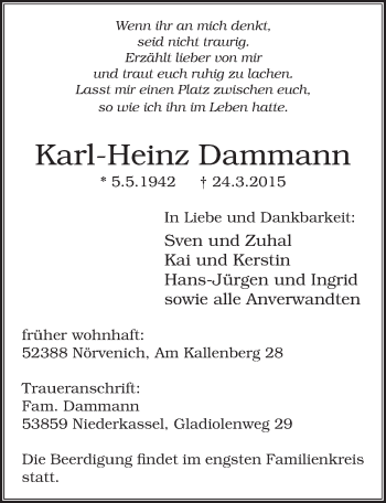 Anzeige von Karl-Heinz Dammann von  Werbepost 