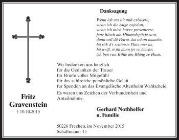 Anzeige von Fritz Gravenstein von  Extra Blatt 