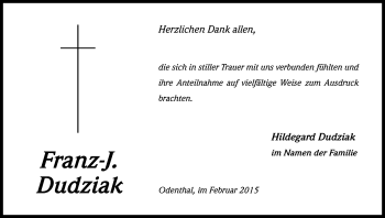 Anzeige von Franz Dudziak von Kölner Stadt-Anzeiger / Kölnische Rundschau / Express