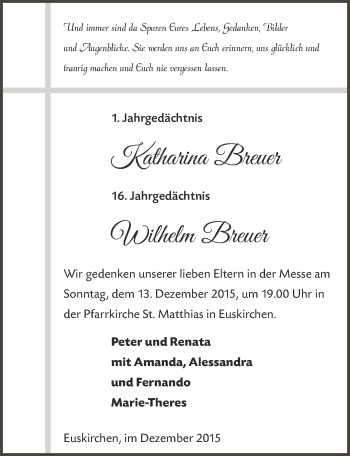 Anzeige von Katharina und Wilhelm Breuer von  Blickpunkt Euskirchen 